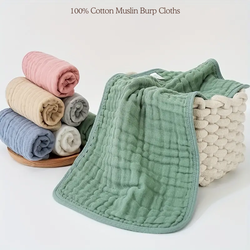 100% Cotton Muslin Baby Burp Cloths (5 Pack)